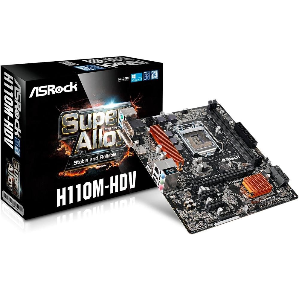 Placa-Mãe ASRock p/ Intel LGA 1151 mATX H110M-HDV D-Sub, DVI-D, HDMI, 4 x USB 3.0 Placa-Mãe ASRock p/ Intel LGA 1151 mATX H110M-HDV D-Sub, DVI-D, HDMI, 4 x USB 3.0