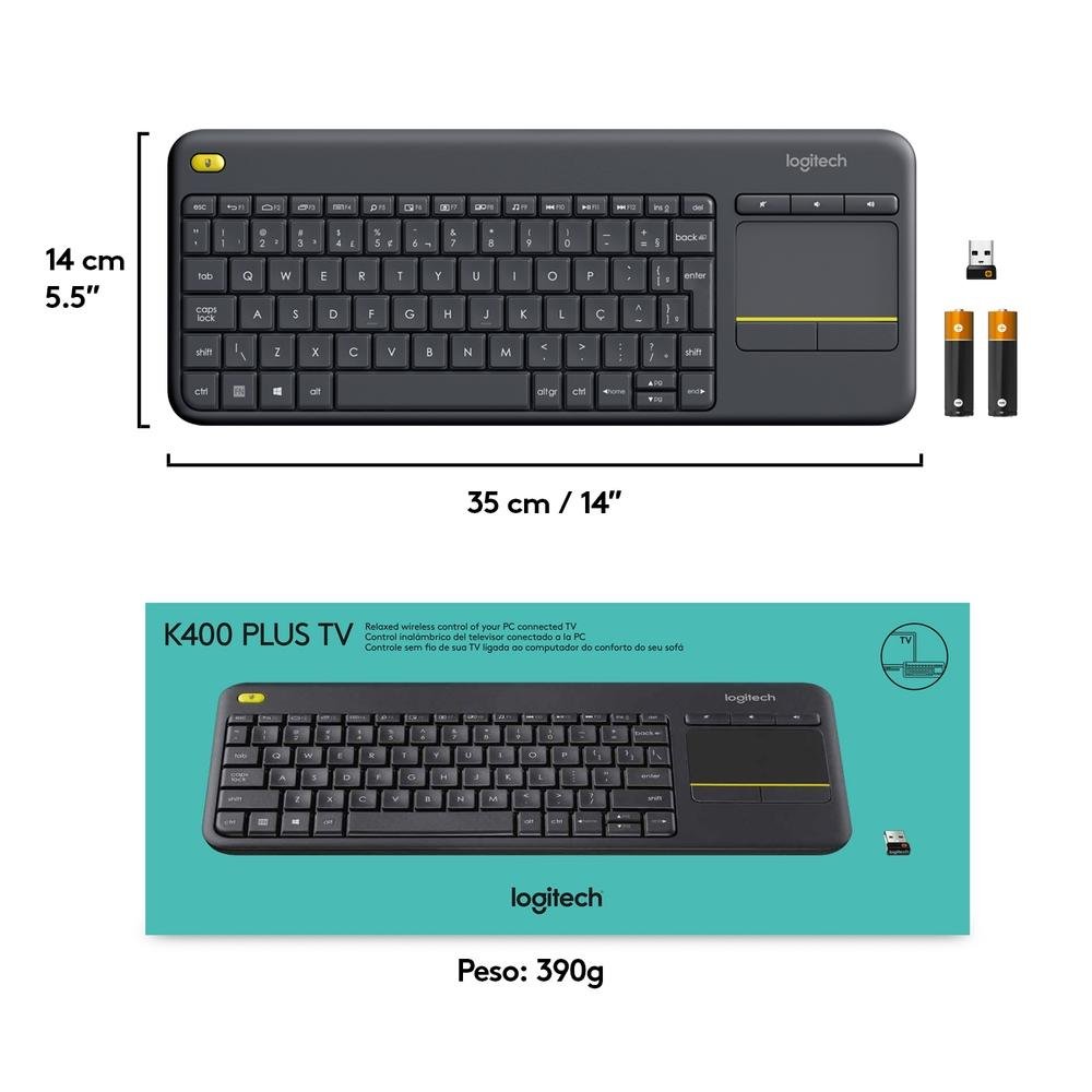 Teclado sem fio Logitech K400 Plus TV com Touchpad Integrado, Conexão USB Unifying e Layout ABNT2 - 920-007125 Teclado sem fio Logitech K400 Plus TV com Touchpad Integrado, Conexão USB Unifying e Layout ABNT2 - 920-007125