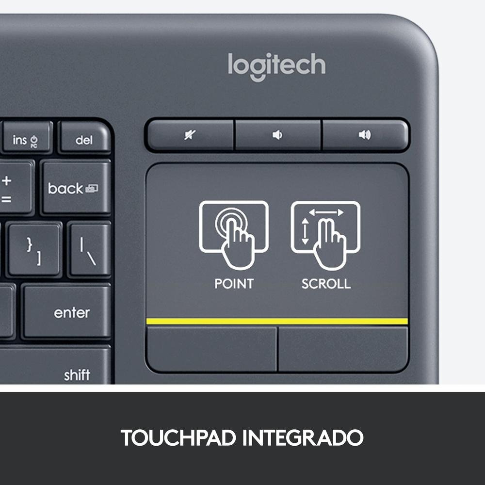 Teclado sem fio Logitech K400 Plus TV com Touchpad Integrado, Conexão USB Unifying e Layout ABNT2 - 920-007125 Teclado sem fio Logitech K400 Plus TV com Touchpad Integrado, Conexão USB Unifying e Layout ABNT2 - 920-007125