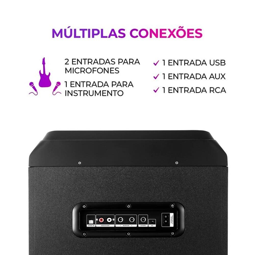 Torre De Som AIWA, RGB, Bivolt, Bluetooth 5.3, TWS, 2 Woofers 10, Preto - AWS-T2W-02