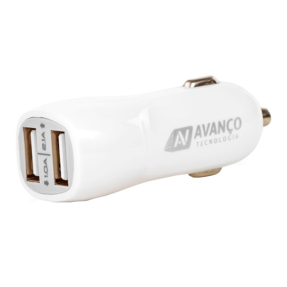 Carregador Veicular Avanço, 2 portas USB 2A, Branco - CV-01 Carregador Veicular Avanço, 2 portas USB 2A, Branco - CV-01