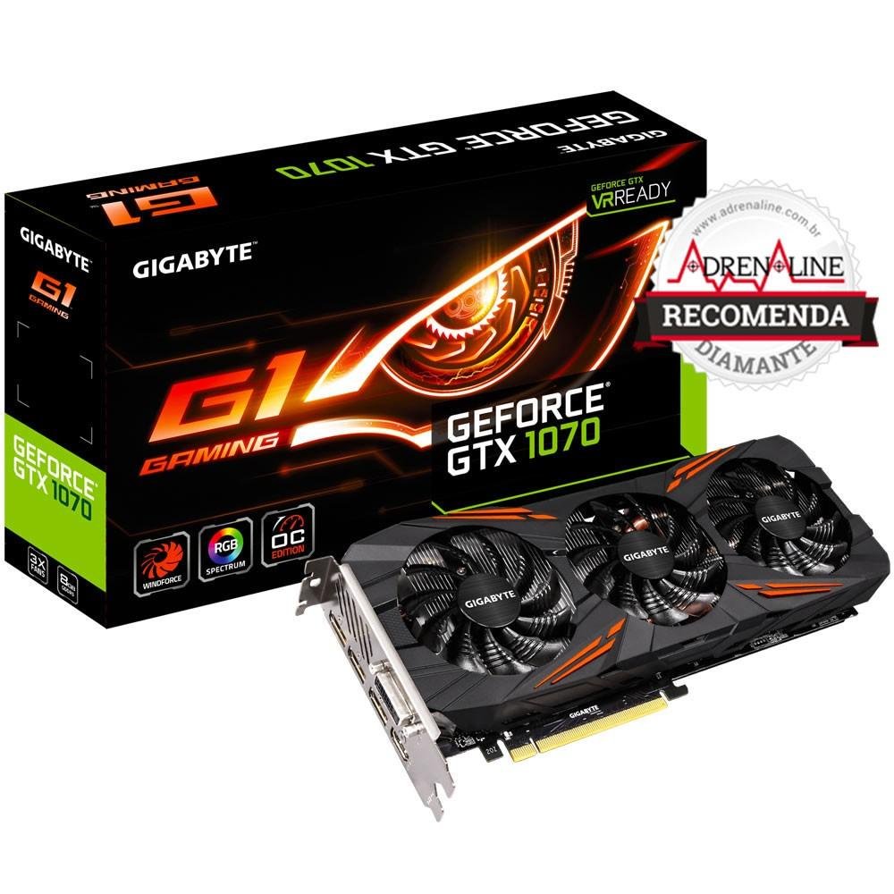Placa de Vídeo Gigabyte NVIDIA GeForce GTX 1070 G1 Gaming 8G, GDDR5 - GV-N1070G1 Gaming-8GD Placa de Vídeo Gigabyte NVIDIA GeForce GTX 1070 G1 Gaming 8G, GDDR5 - GV-N1070G1 Gaming-8GD