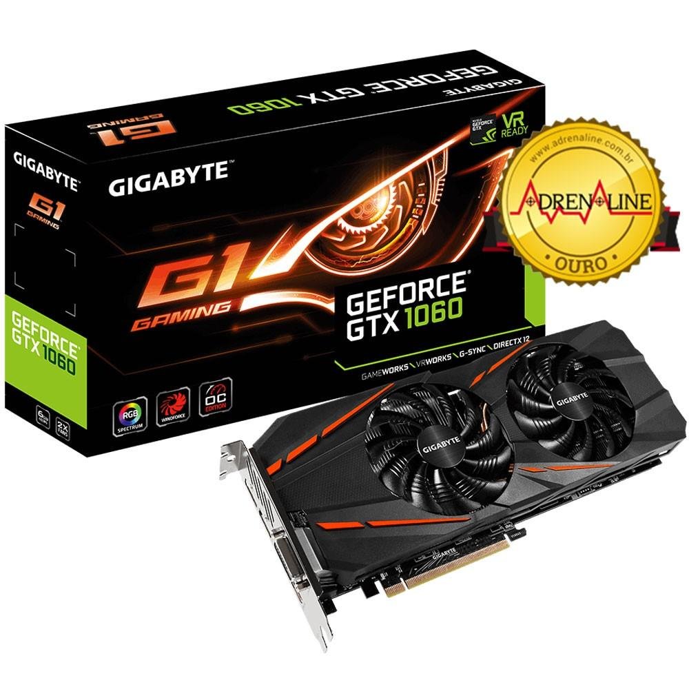 Placa de Vídeo Gigabyte NVIDIA GeForce GTX 1060 G1 Gaming 6GB, GDDR5 - GV-N1060G1 GAMING-6GD (Rev. 2.0) Placa de Vídeo Gigabyte NVIDIA GeForce GTX 1060 G1 Gaming 6GB, GDDR5 - GV-N1060G1 GAMING-6GD (Rev. 2.0)
