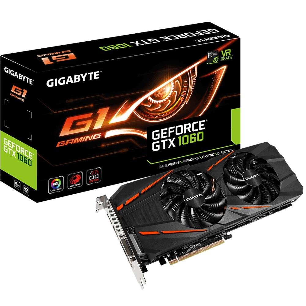 Placa de Vídeo Gigabyte NVIDIA GeForce GTX 1060 G1 Gaming 6GB, GDDR5 - GV-N1060G1 GAMING-6GD (Rev. 2.0) Placa de Vídeo Gigabyte NVIDIA GeForce GTX 1060 G1 Gaming 6GB, GDDR5 - GV-N1060G1 GAMING-6GD (Rev. 2.0)