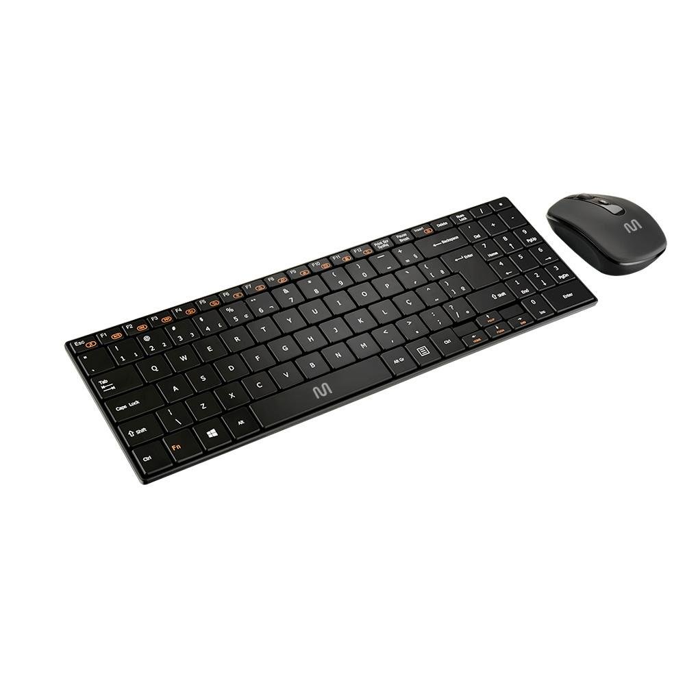Teclado e Mouse Sem Fio Multi Multimídia Slim 2.4Ghz ABNT2 Preto - TC202