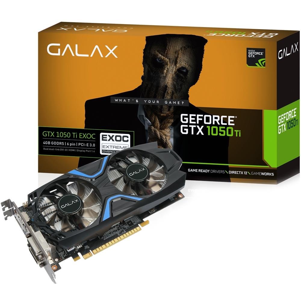 Placa de Vídeo Galax NVIDIA GeForce GTX 1050 Ti Exoc 4GB, GDDR5 - 50IQH8DVN6EC Placa de Vídeo Galax NVIDIA GeForce GTX 1050 Ti Exoc 4GB, GDDR5 - 50IQH8DVN6EC