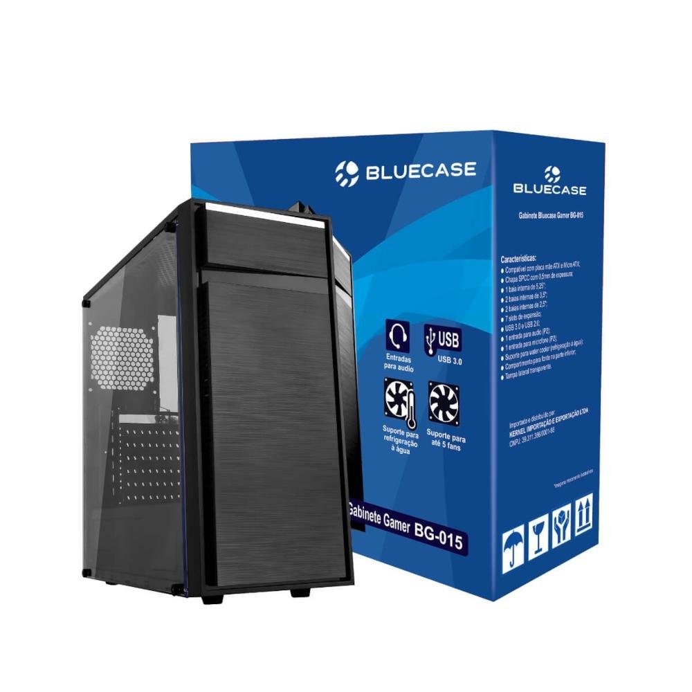 Gabinete Bluecase Gamer BG-015, Sem Fonte, USB 3.0 Frontal, Preto Gabinete Bluecase Gamer BG-015, Sem Fonte, USB 3.0 Frontal, Preto