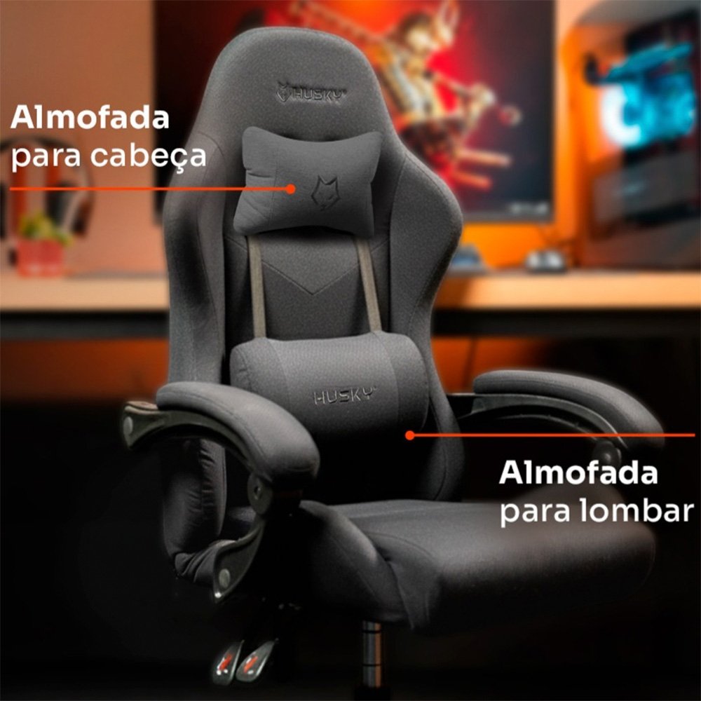 Cadeira Gamer Husky Storm 100, Até 120kg, Almofadas, Reclinável 135º, Tecido, Preta - HCG100PTT - view 4