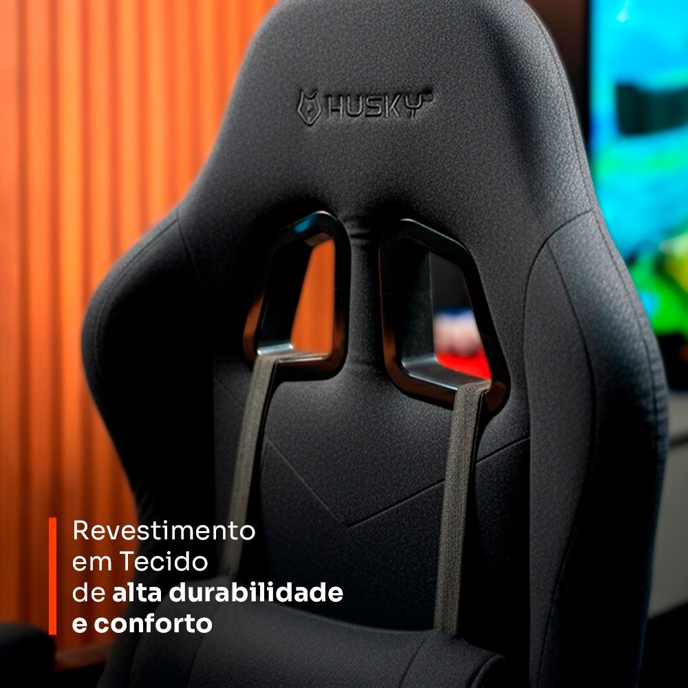 Cadeira Gamer Husky Storm 100, Até 120kg, Almofadas, Reclinável 135º, Tecido, Preta - HCG100PTT - view 6