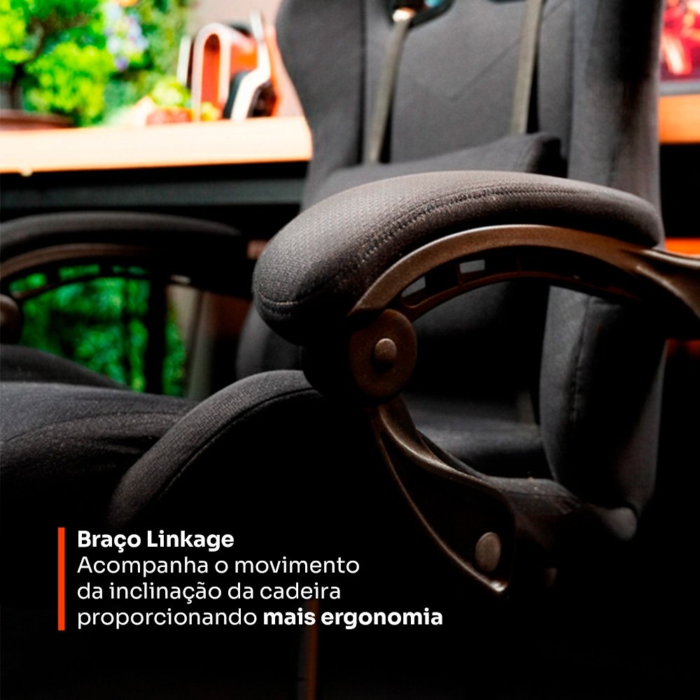 Cadeira Gamer Husky Storm 100, Até 120kg, Almofadas, Reclinável 135º, Tecido, Preta - HCG100PTT - view 8