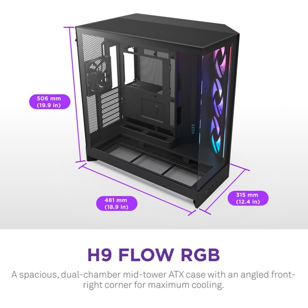 Gabinete NZXT H9 Flow RGB Plus | KaBuM!