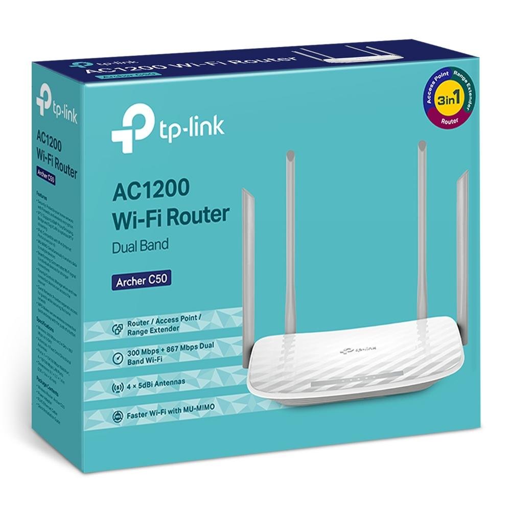 Roteador TP-Link Wireless Dual Band AC1200 com 4 antenas Branco - Archer C50