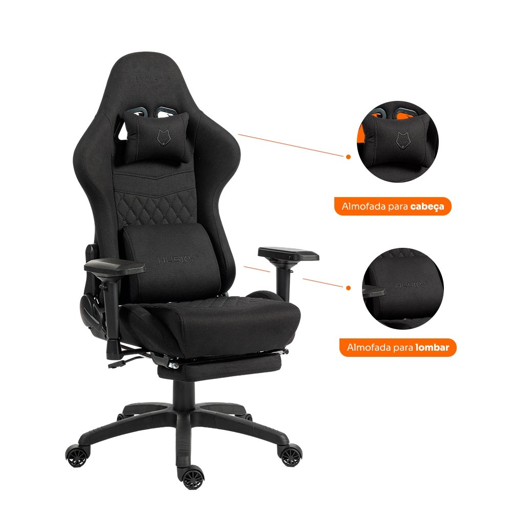 Cadeira Gamer Husky Tempest 4D, Até 145kg, Braços 4D, Almofadas, Reclinável 150º, Tecido, Descanso para Pés, Preta Tecido - HCG700PTT4D - view 4