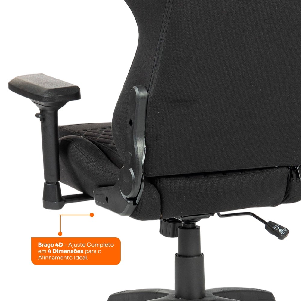 Cadeira Gamer Husky Tempest 4D, Até 145kg, Braços 4D, Almofadas, Reclinável 150º, Tecido, Descanso para Pés, Preta Tecido - HCG700PTT4D - view 11