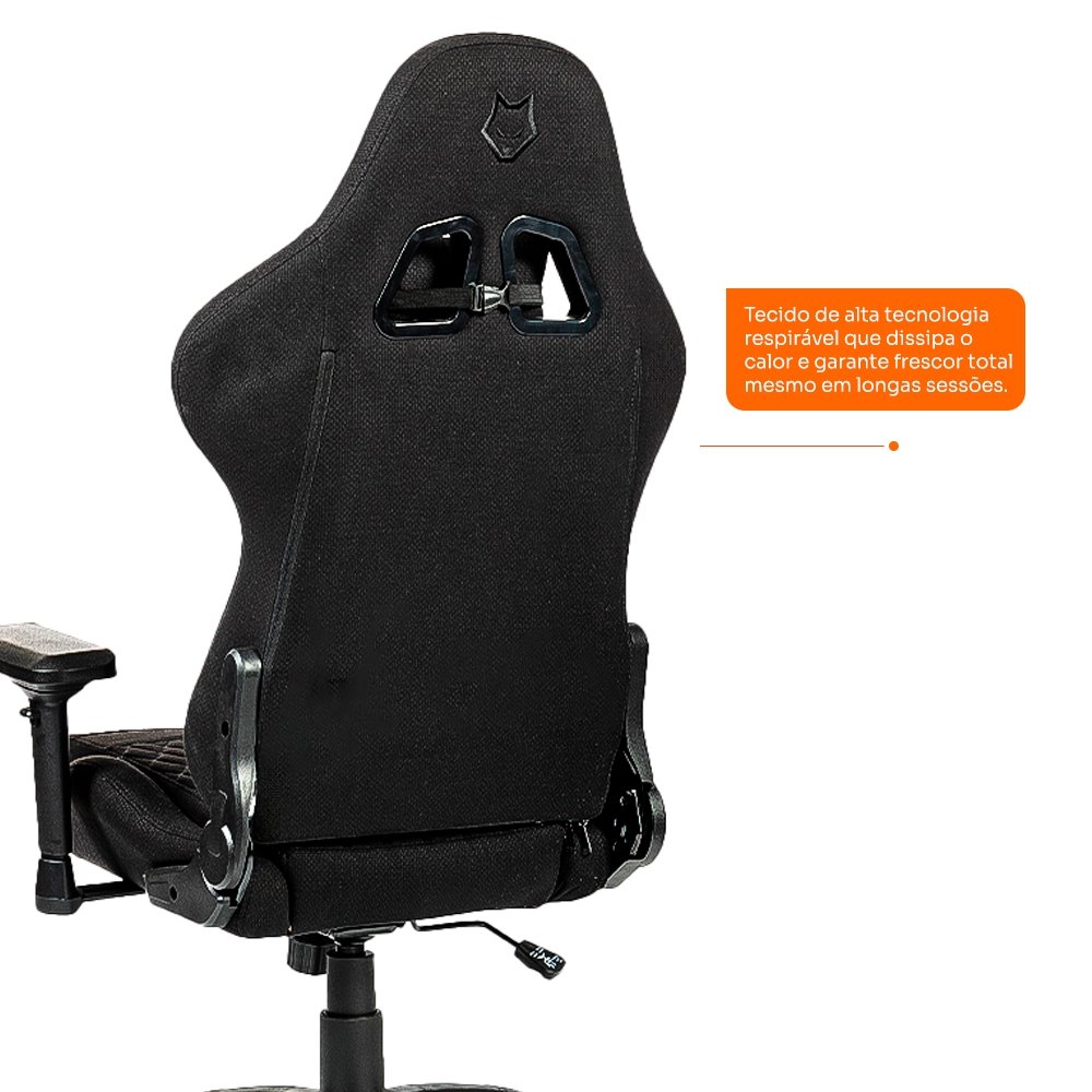 Cadeira Gamer Husky Tempest 4D, Até 145kg, Braços 4D, Almofadas, Reclinável 150º, Tecido, Descanso para Pés, Preta Tecido - HCG700PTT4D - view 9