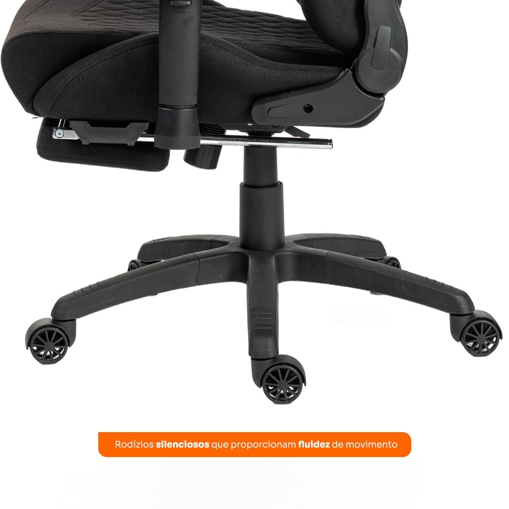 Cadeira Gamer Husky Tempest 4D, Até 145kg, Braços 4D, Almofadas, Reclinável 150º, Tecido, Descanso para Pés, Preta Tecido - HCG700PTT4D