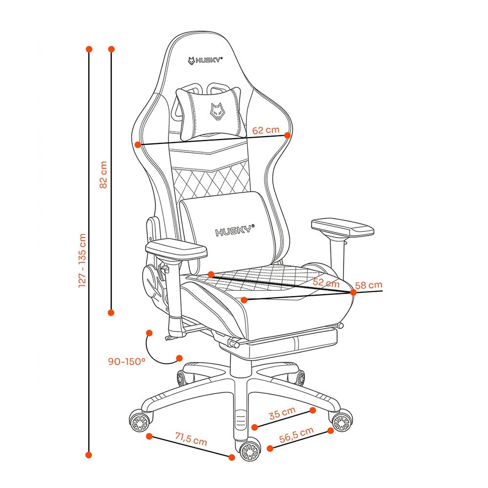 Cadeira Gamer Husky Tempest 4D, Até 145kg, Braços 4D, Almofadas, Reclinável 150º, Tecido, Descanso para Pés, Preta Tecido - HCG700PTT4D - view 12