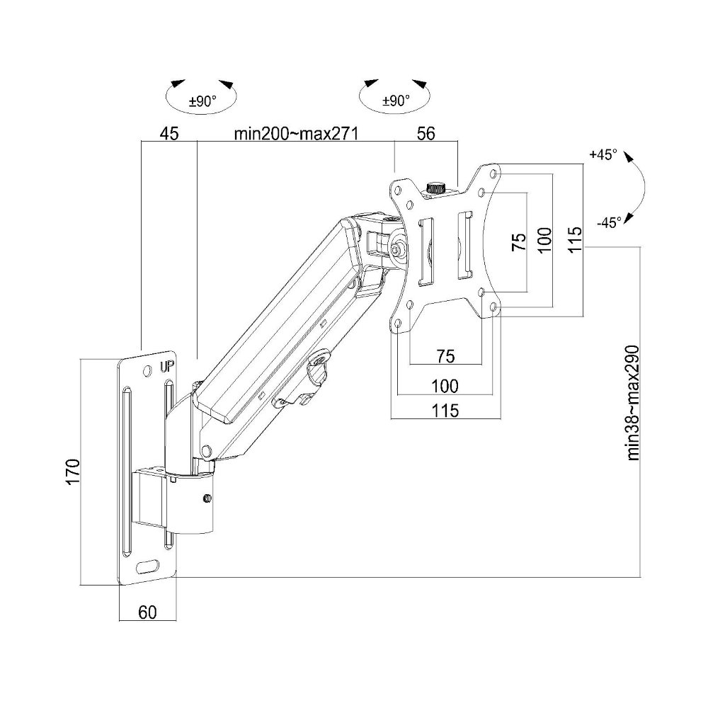 Suporte de Parede Articulado para Monitor de 17" a 32" Ergofirst, Ajuste com Pistão a Gás, Preto - G16-111 Suporte de Parede Articulado para Monitor de 17" a 32" Ergofirst, Ajuste com Pistão a Gás, Preto - G16-111