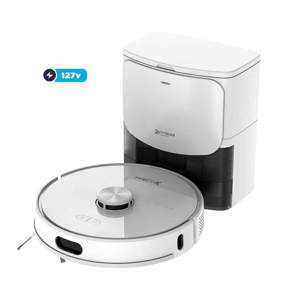 Robô Aspirador de Pó e Passa Pano KABUM! smart K1100, Mapeamento, MOP Rotativo, Autolimpante, até 10000PA, APP, 127V, Branco - KSAR110010BR