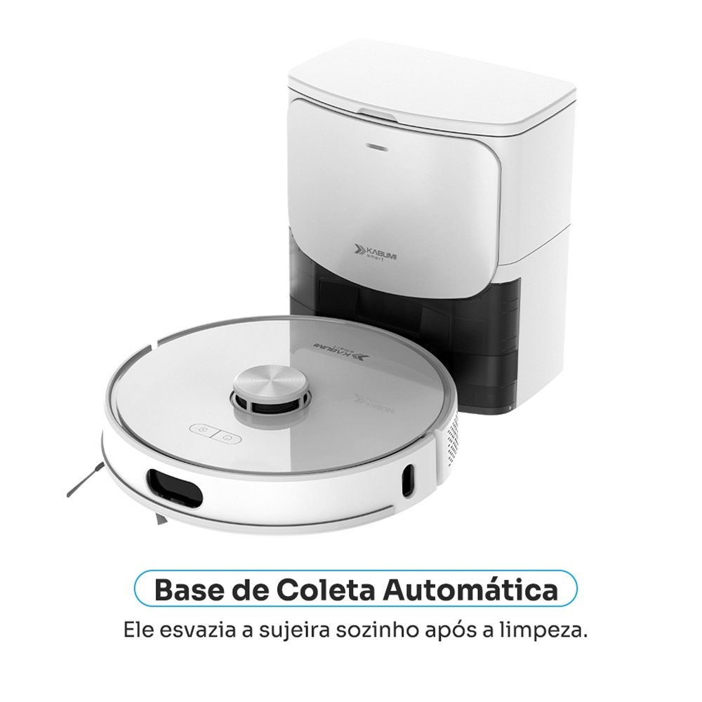 Robô Aspirador de Pó e Passa Pano KABUM! smart K1100, Mapeamento, MOP Rotativo, Autolimpante, até 10000PA, APP, 127V, Branco - KSAR110010BR