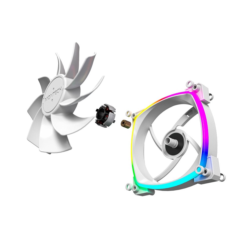 Ventoinha Montech RX120, 120mm, PWM, ARGB, Lâmina Reversa, Branco - RX120 PWM White