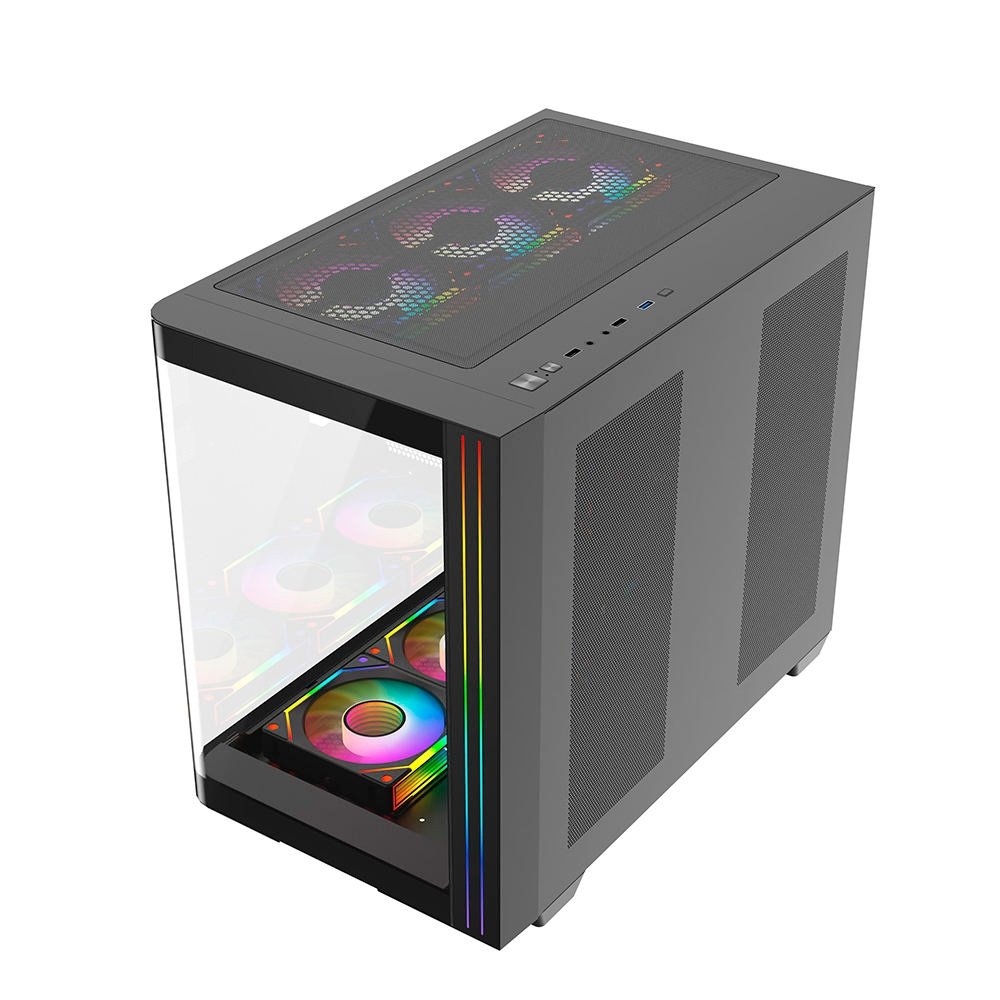 Gabinete Gamer Liketec Madness Pro, Mid Tower, ATX, Lateral e Frontal em Vidro Curvo, LED RGB, Sem Fans, Preto - LT-GB-MADNESSPRO-DARK-V1 Gabinete Gamer Liketec Madness Pro, Mid Tower, ATX, Lateral e Frontal em Vidro Curvo, LED RGB, Sem Fans, Preto - LT-GB-MADNESSPRO-DARK-V1