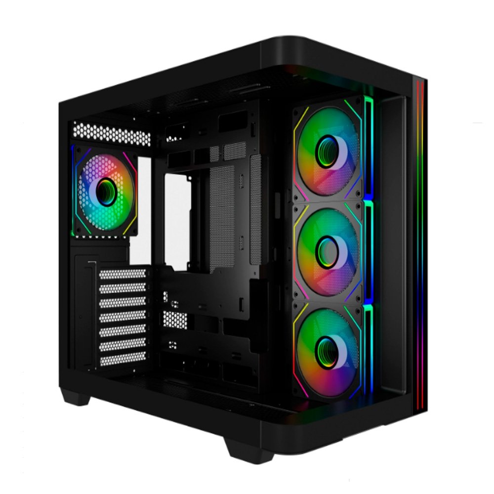 Gabinete Gamer Liketec Madness Pro, Mid Tower, ATX, Lateral e Frontal em Vidro Curvo, LED RGB, Sem Fans, Preto - LT-GB-MADNESSPRO-DARK-V1 Gabinete Gamer Liketec Madness Pro, Mid Tower, ATX, Lateral e Frontal em Vidro Curvo, LED RGB, Sem Fans, Preto - LT-GB-MADNESSPRO-DARK-V1