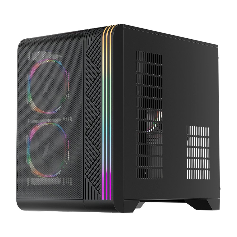 Gabinete Gamer 1STPLAYER VT5, Mid Tower, RGB, M-ATX, Lateral em Vidro Temperado, 3X Fans, Preto - VT5-BK-3FS7