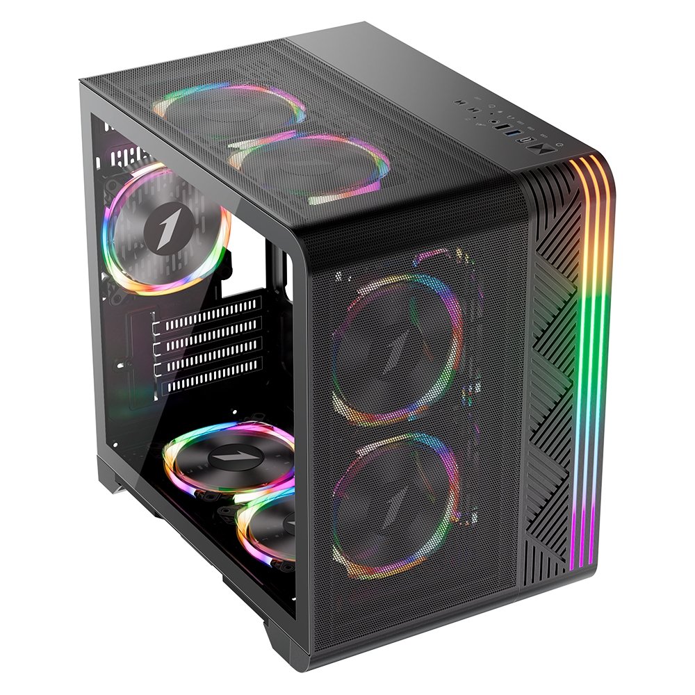 Gabinete Gamer 1STPLAYER VT5, Mid Tower, RGB, M-ATX, Lateral em Vidro Temperado, 3X Fans, Preto - VT5-BK-3FS7