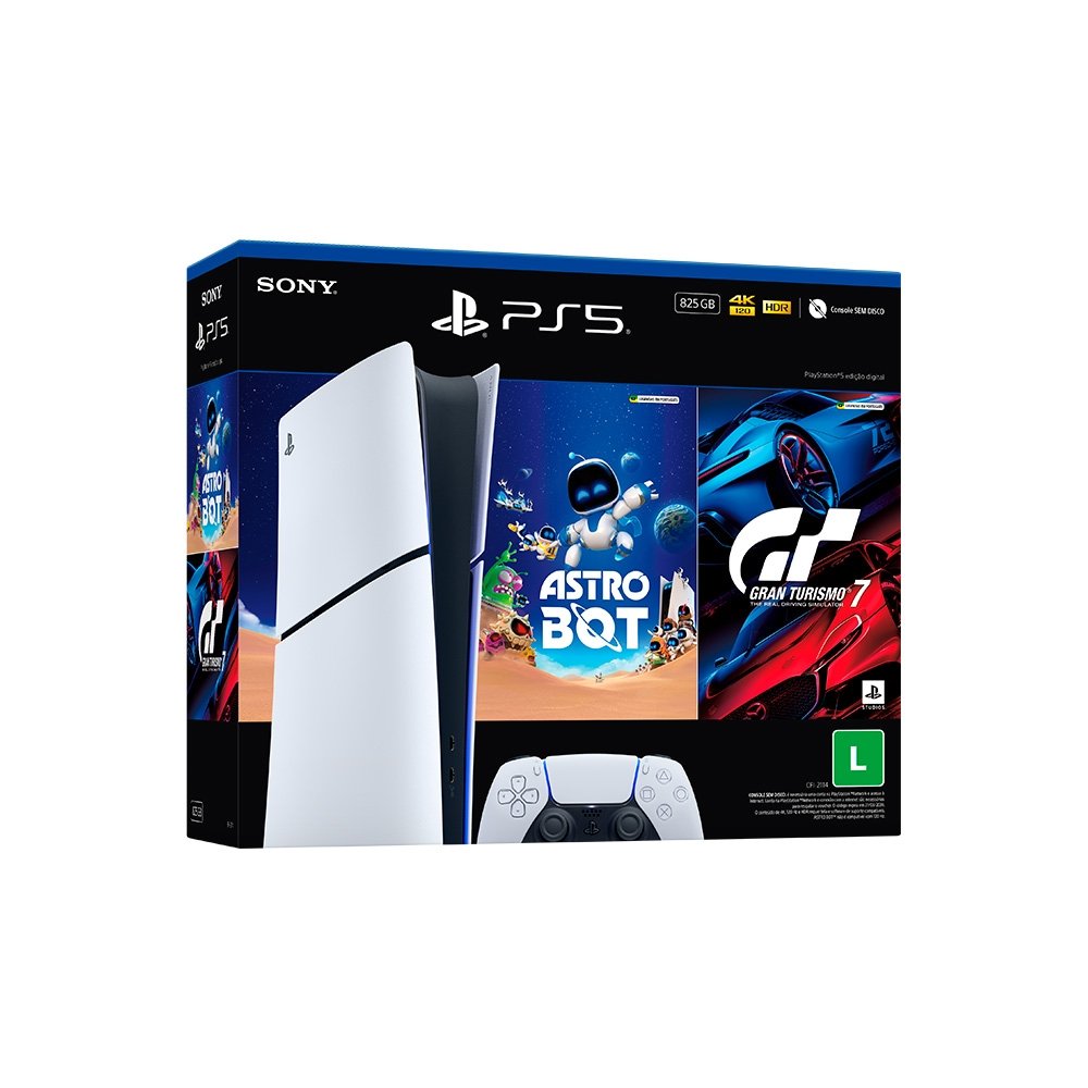 Console Sony PlayStation 5, Edição Digital, SSD 825GB, Controle Sem Fio DualSense + 2 Jogos Digitais - 1000050614