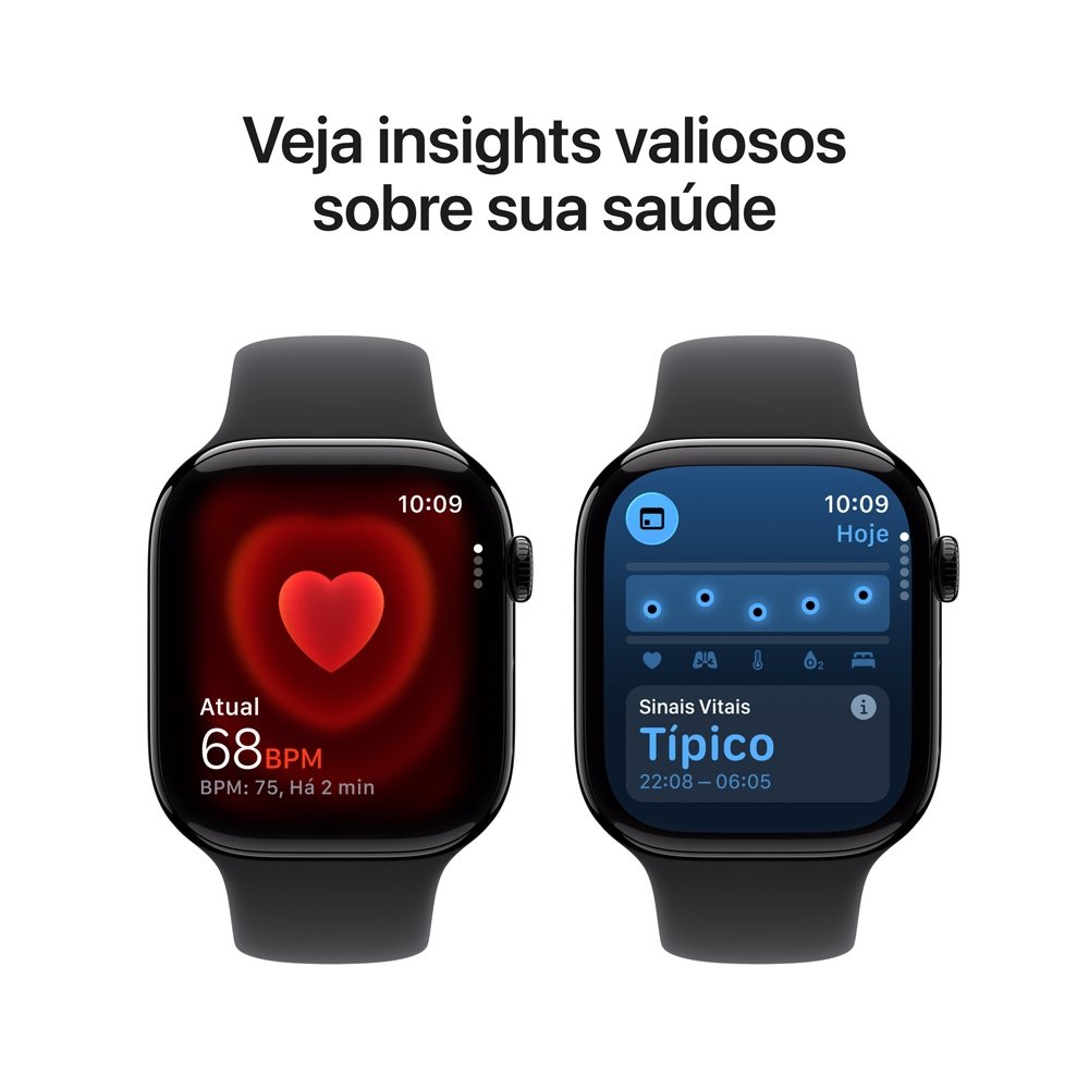 Apple Watch Series 11 GPS, Caixa Preta Brilhante de Alumínio de 46 mm, Pulseira esportiva Preta, Tamanho P/M - MEUW4AM/A