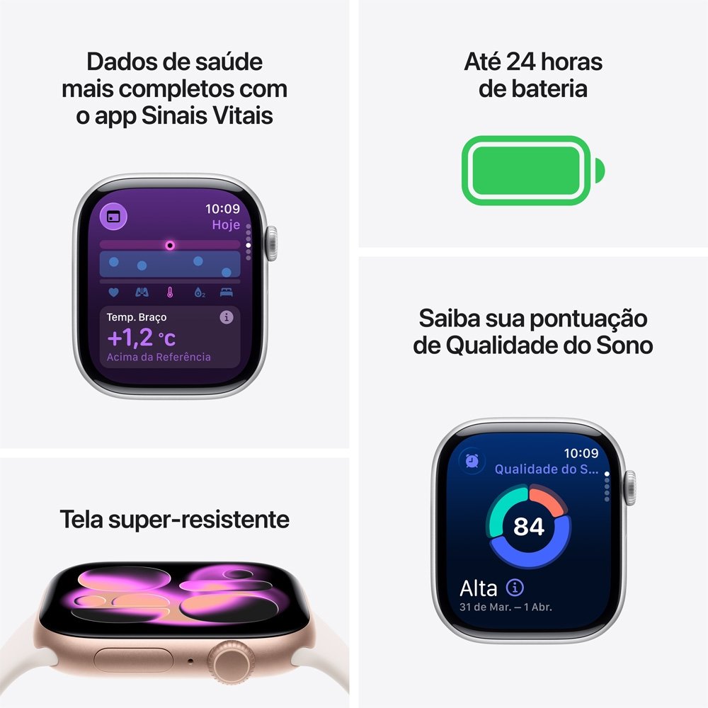 Apple Watch Series 11 GPS, Caixa Preta Brilhante de Alumínio de 46 mm, Pulseira esportiva Preta, Tamanho P/M - MEUW4AM/A