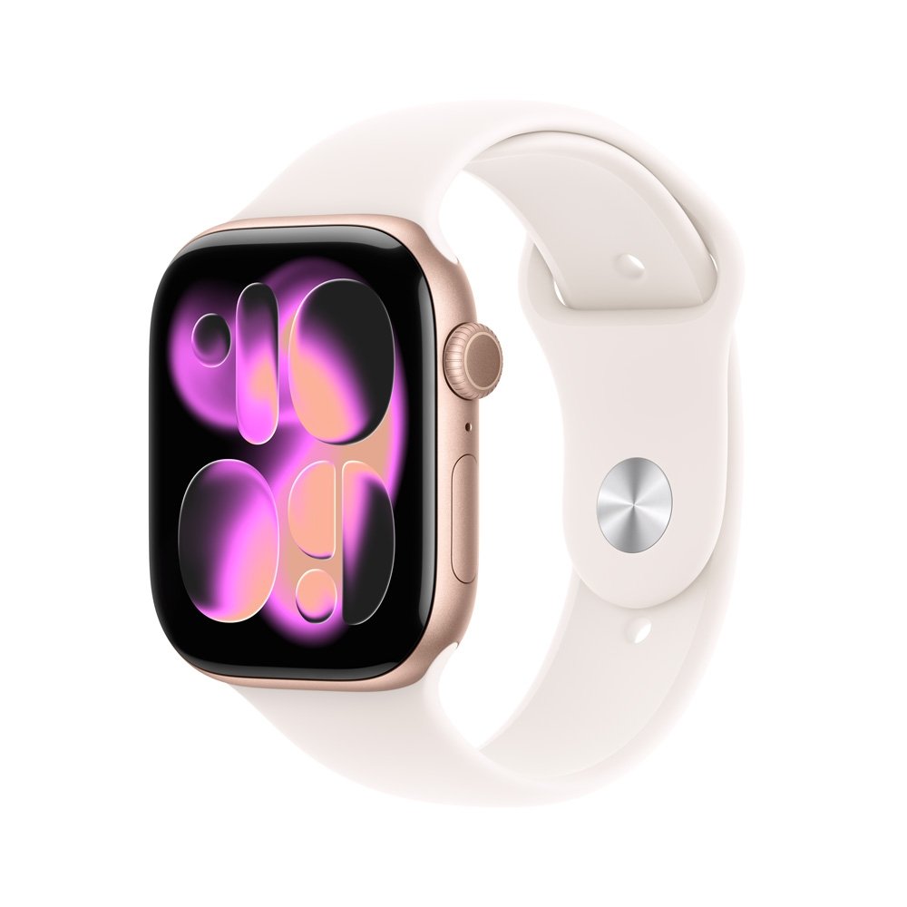 Apple Watch Series 11 GPS + Cellular, Caixa Cor de Ouro Rosa de Alumínio de 46 mm, Pulseira esportiva blush-clara, Tamanho P/M - MFCG4AM/A