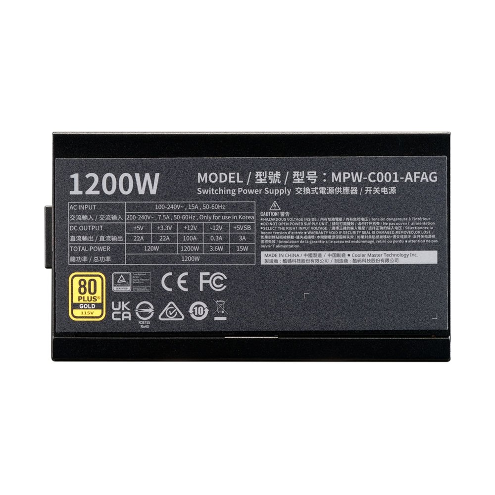Fonte Cooler Master Elite Gold, 1200W, 80 Plus Gold, Modular, PFC Ativo, Preta - MPW-C001-AFAG-BBR