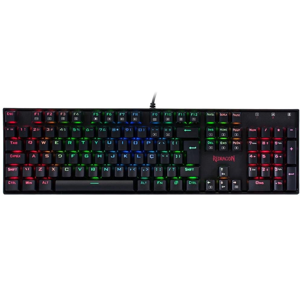 Teclado Gamer Redragon Mecânico Mitra com Anti-Ghost K551 RGB, Switch Outemu Red, ABNT2, Preto - K551RGB-1 (PT-RED)