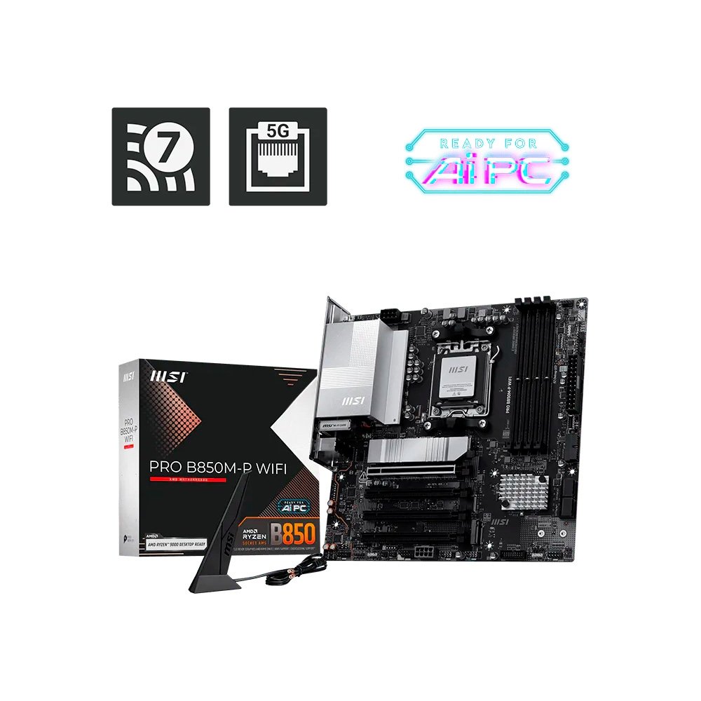 Placa-Mãe MSI PRO B850M-P WIFI, AMD, AM5, Micro-ATX, DDR5, Wi-Fi - PROB850MPWIFI Placa-Mãe MSI PRO B850M-P WIFI, AMD, AM5, Micro-ATX, DDR5, Wi-Fi - PROB850MPWIFI