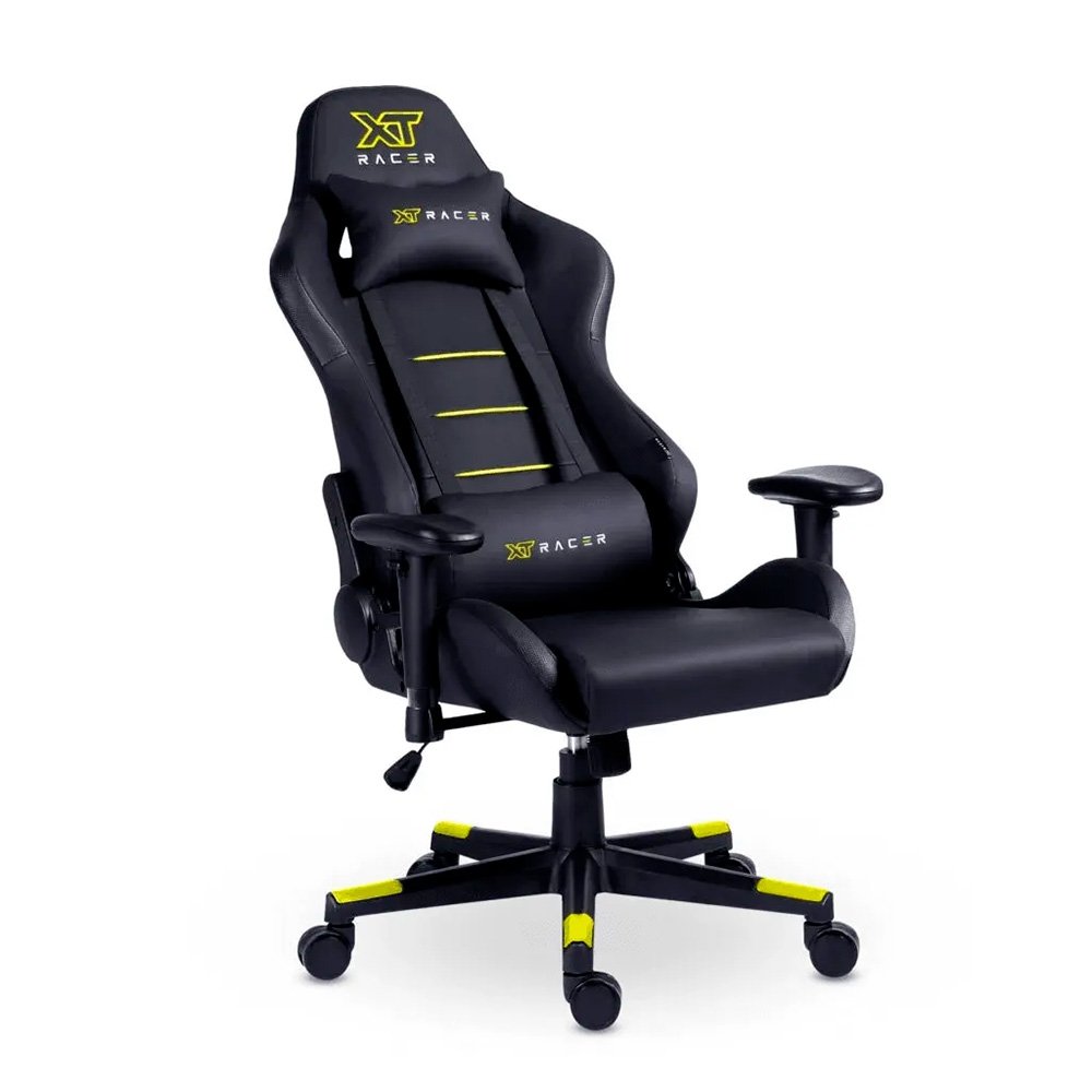 Cadeira Gamer XT Racer Attack, Até 120Kg, Reclinável, Com Almofadas, Cilindro de Gás Classe 4, Couro PU, Preta e Amarela - XTR-052