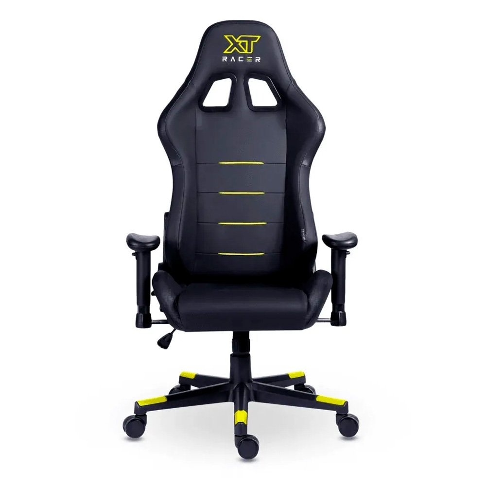 Cadeira Gamer XT Racer Attack, Até 120Kg, Reclinável, Com Almofadas, Cilindro de Gás Classe 4, Couro PU, Preta e Amarela - XTR-052