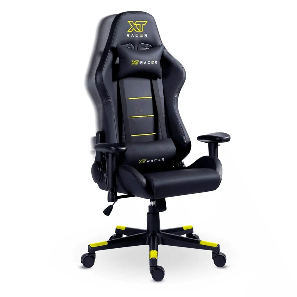 Cadeira Gamer XT Racer Attack, Até 120Kg, Reclinável, Com Almofadas, Cilindro de Gás Classe 4, Couro PU, Preta e Amarela - XTR-052