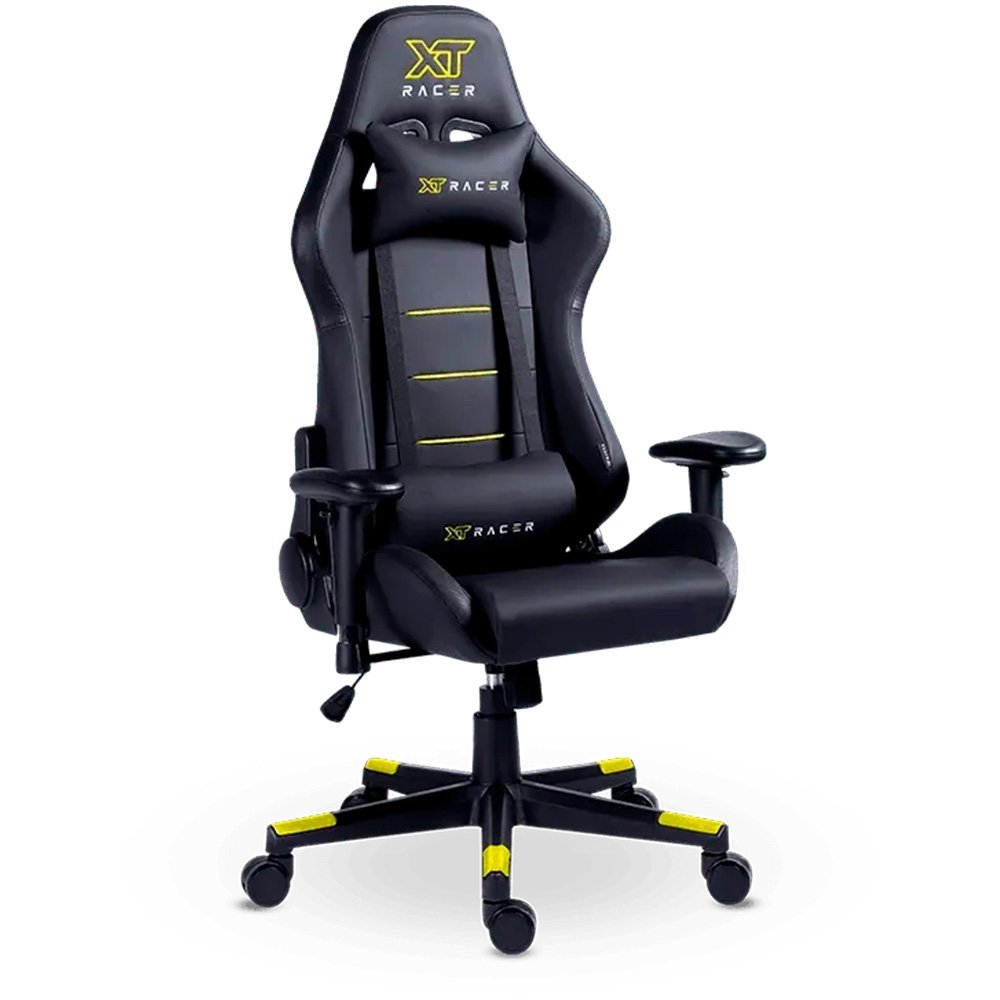 Cadeira Gamer XT Racer Attack, Até 120Kg, Reclinável, Com Almofadas, Cilindro de Gás Classe 4, Couro PU, Preta e Amarela - XTR-052