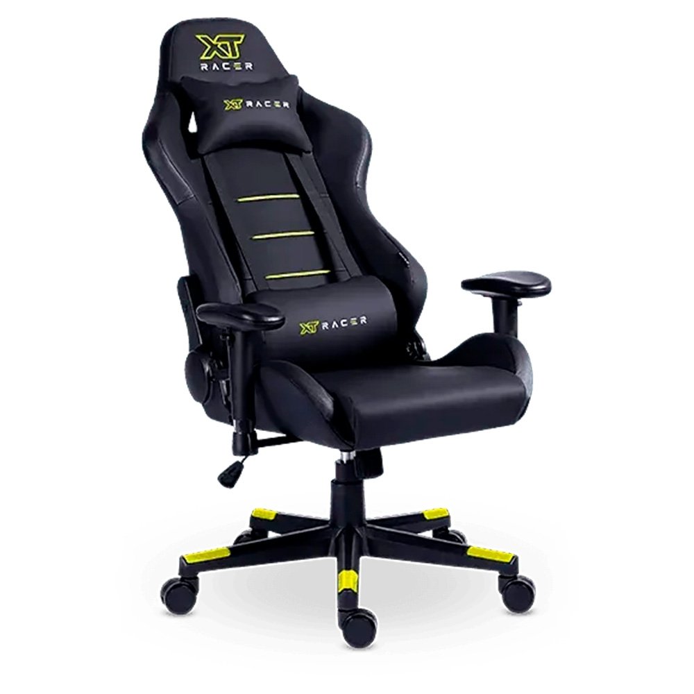Cadeira Gamer XT Racer Attack, Até 120Kg, Reclinável, Com Almofadas, Cilindro de Gás Classe 4, Couro PU, Preta e Amarela - XTR-052