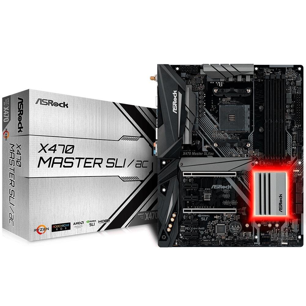 Placa-Mãe ASRock X470 Master SLI/AC, AMD AM4, ATX, DDR4 Placa-Mãe ASRock X470 Master SLI/AC, AMD AM4, ATX, DDR4
