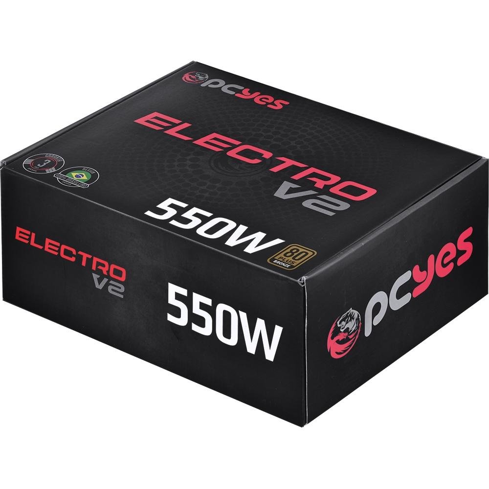 Fonte PCYes Electro V2, 550W, 80 Plus Bronze - ELECV2PTO550W