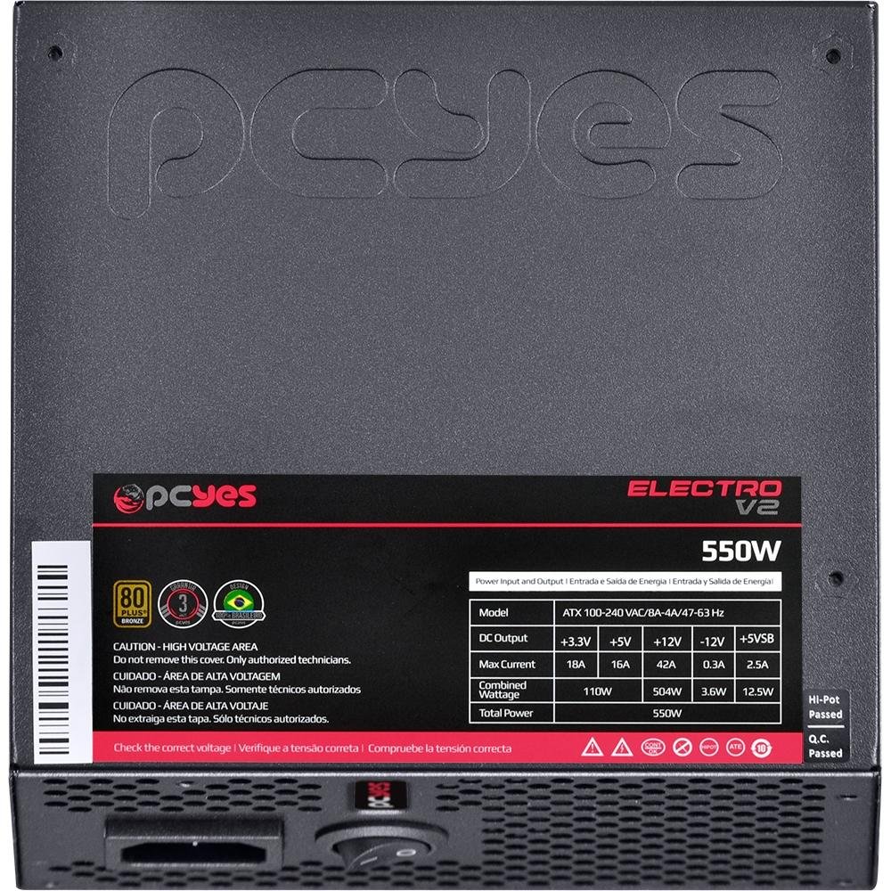 Fonte PCYes Electro V2, 550W, 80 Plus Bronze - ELECV2PTO550W