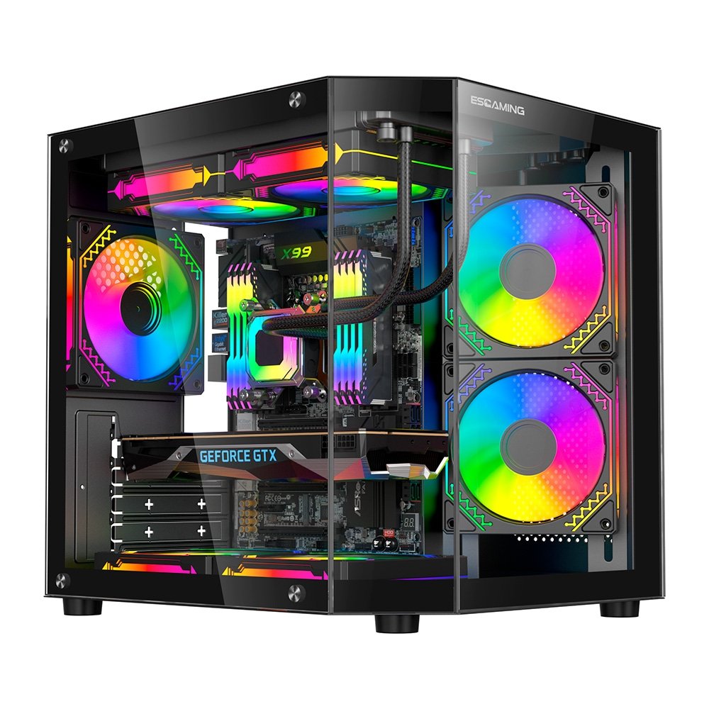 Gabinete Gamer Esgaming Rebel, Mini Tower, M-ATX, Frontal e Lateral em Vidro Temperado, Sem Fans, Preto - 8002-BK Gabinete Gamer Esgaming Rebel, Mini Tower, M-ATX, Frontal e Lateral em Vidro Temperado, Sem Fans, Preto - 8002-BK