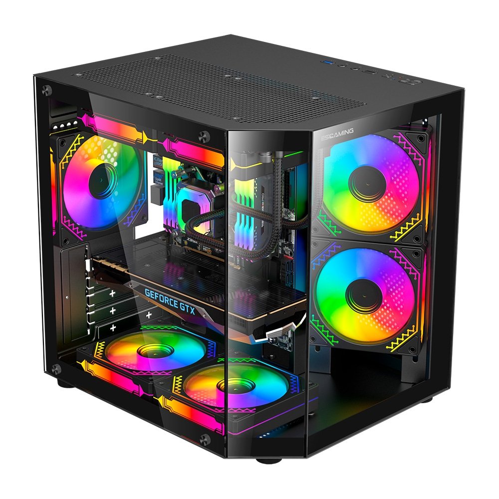 Gabinete Gamer Esgaming Rebel, Mini Tower, M-ATX, Frontal e Lateral em Vidro Temperado, Sem Fans, Preto - 8002-BK Gabinete Gamer Esgaming Rebel, Mini Tower, M-ATX, Frontal e Lateral em Vidro Temperado, Sem Fans, Preto - 8002-BK