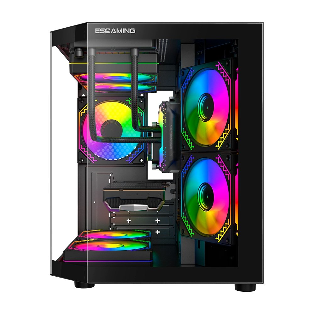 Gabinete Gamer Esgaming Rebel, Mini Tower, M-ATX, Frontal e Lateral em Vidro Temperado, Sem Fans, Preto - 8002-BK Gabinete Gamer Esgaming Rebel, Mini Tower, M-ATX, Frontal e Lateral em Vidro Temperado, Sem Fans, Preto - 8002-BK