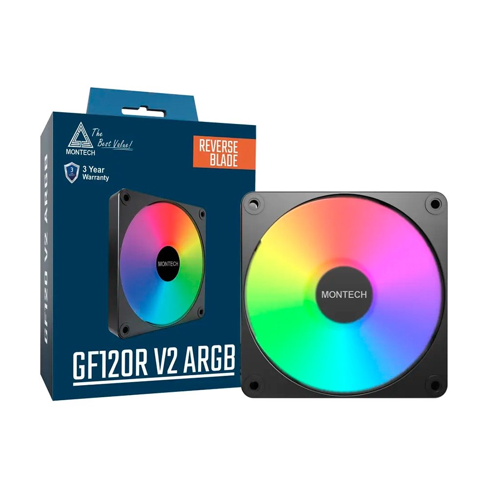 Ventoinha Montech GF120R V2, ARGB, Reverse, 120mm, Preto - GF120RV2ARGBB