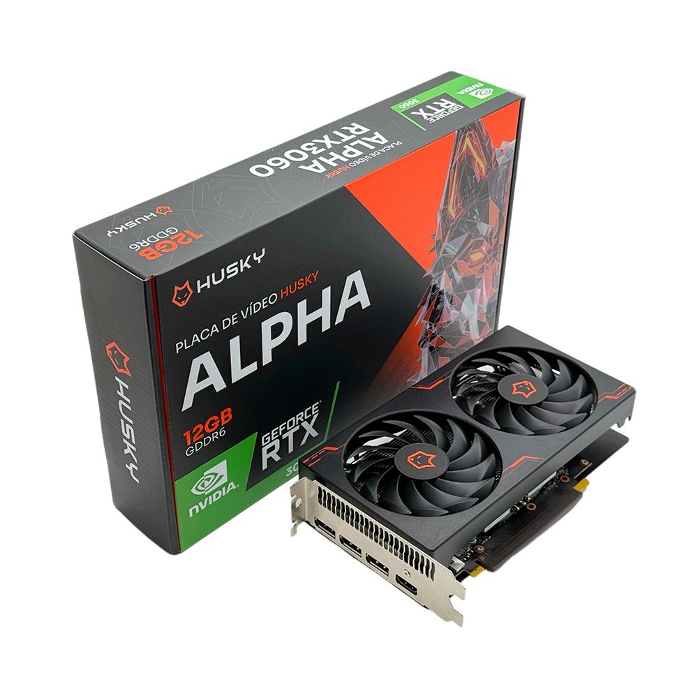 Placa De Vídeo Husky Alpha RTX 3060, Nvidia, 12GB, GDDR6, 192-Bit, Dual Fan, HDMI, 3x DisplayPort - HVG023060 Placa De Vídeo Husky Alpha RTX 3060, Nvidia, 12GB, GDDR6, 192-Bit, Dual Fan, HDMI, 3x DisplayPort - HVG023060