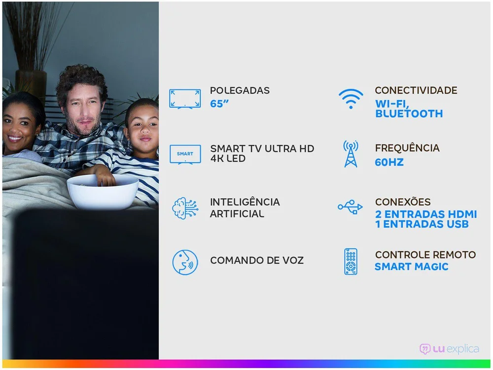 Smart TV LG 65 Polegadas LED 4K, Wi-Fi, Bluetooth, UHD, HDR, Inteligência Artificial, ThinQ, Smart Magic, Google - 65UP7550 Smart TV LG 65 Polegadas LED 4K, Wi-Fi, Bluetooth, UHD, HDR, Inteligência Artificial, ThinQ, Smart Magic, Google - 65UP7550